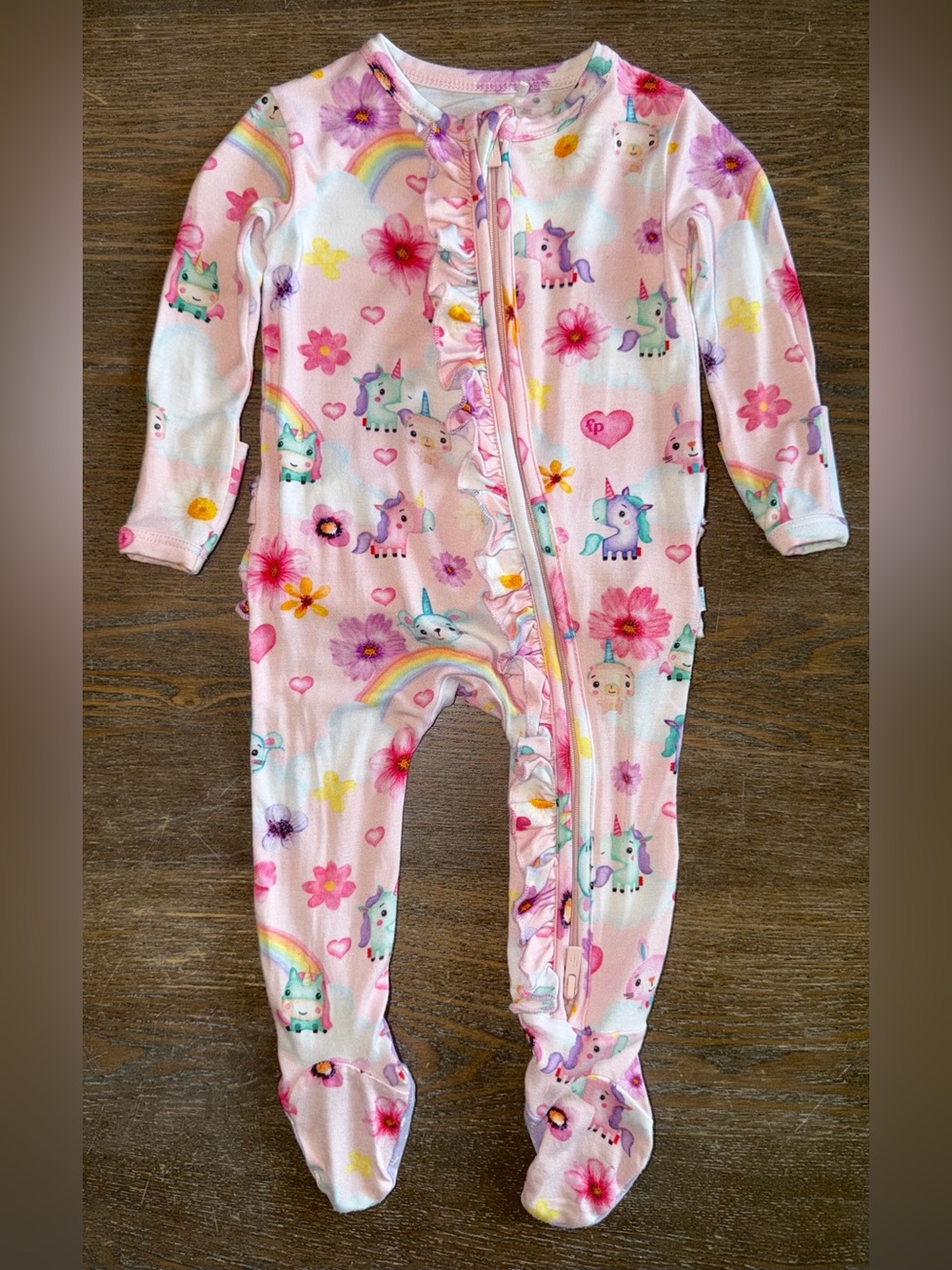 Posh Peanut Fisher Price Unicorns Ruffled Zip Footie size 0-3 mo
